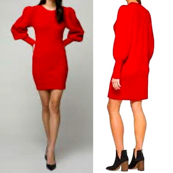 Vince Camuto Dresses & Skirts - Vince Camuto Womens Crewneck Sweater Dress Red Vibrant Long Puff Sleeve Sz. S